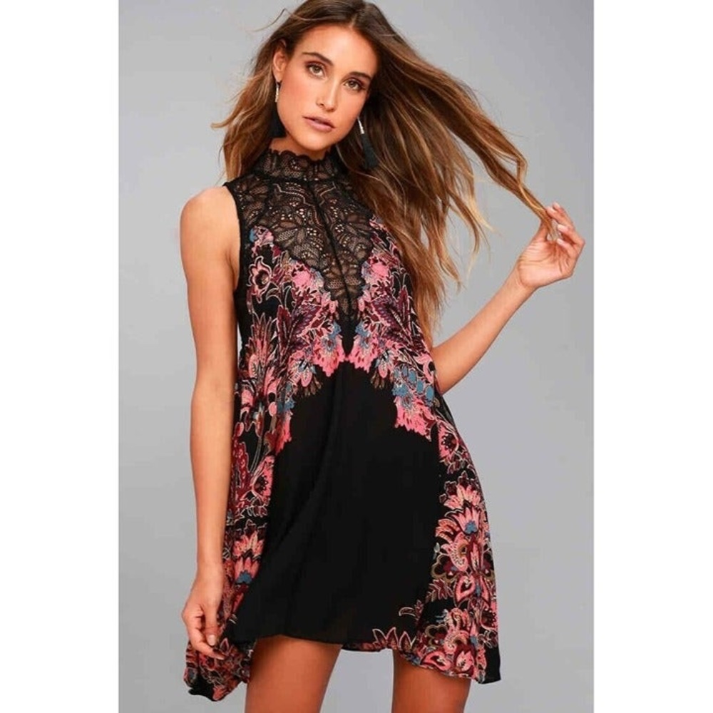 Intimately Free People Marsha Trapeze Slip Lace Floral Dress Black small